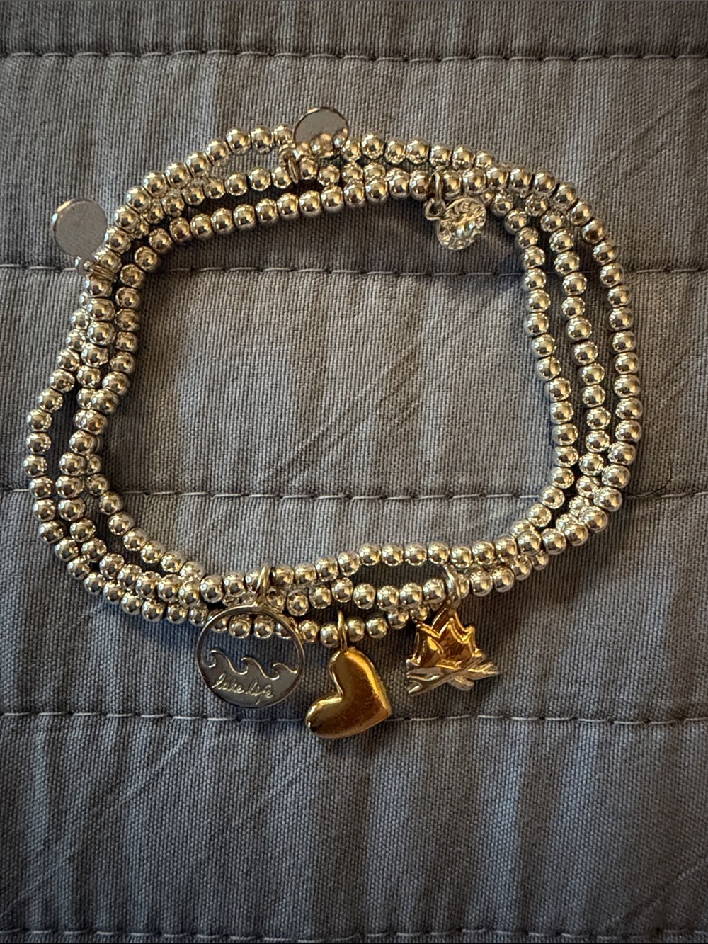Katie Loxton Silver Beaded Multi-Strand Bracelet with Gold Charms